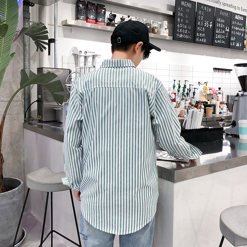 Skjorter herre stribet langærmet skjorte herre casual slim fit turn-down krave komfortabel koreansk stil simpelt mænd ulzzang tøj