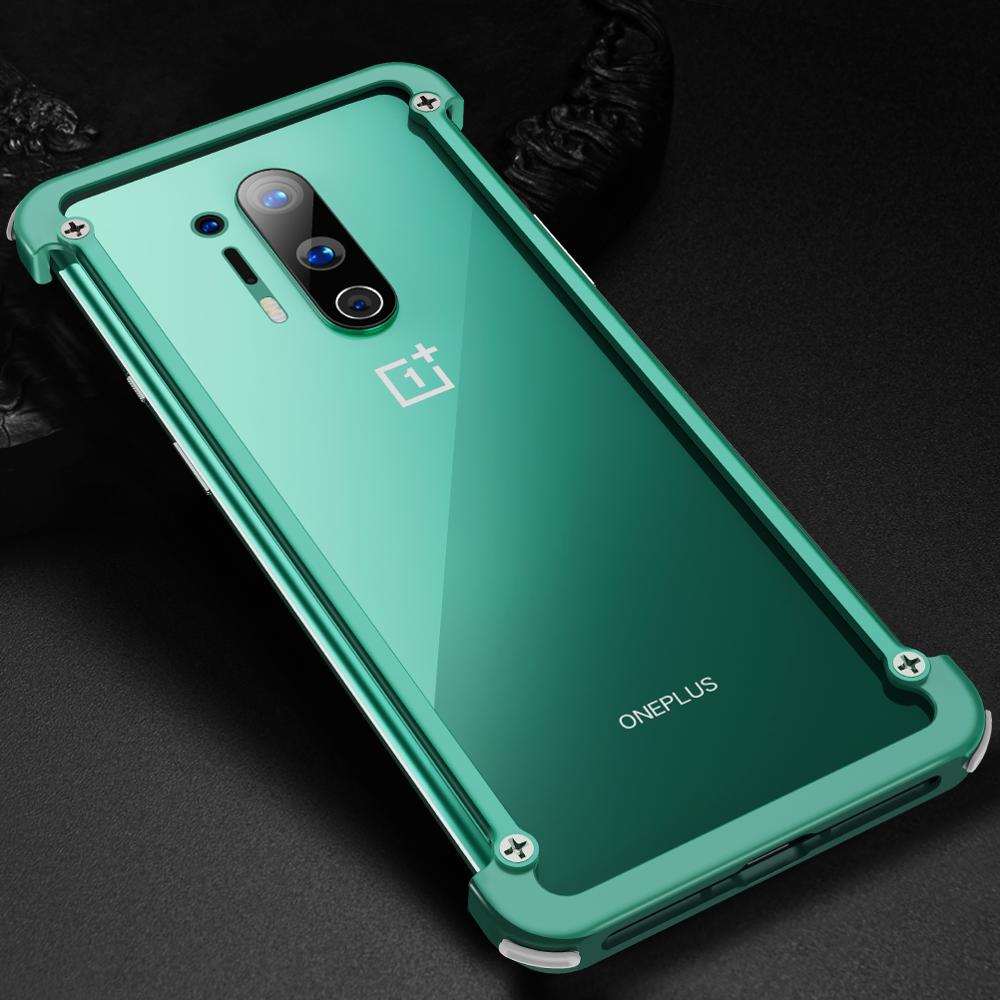 Phone Case For Oneplus 8 & 8pro luxury Metal Frame Shape With Airbag Shockproof original case Bumper Back Bover Cool Case: For Oneplus 8pro / Green