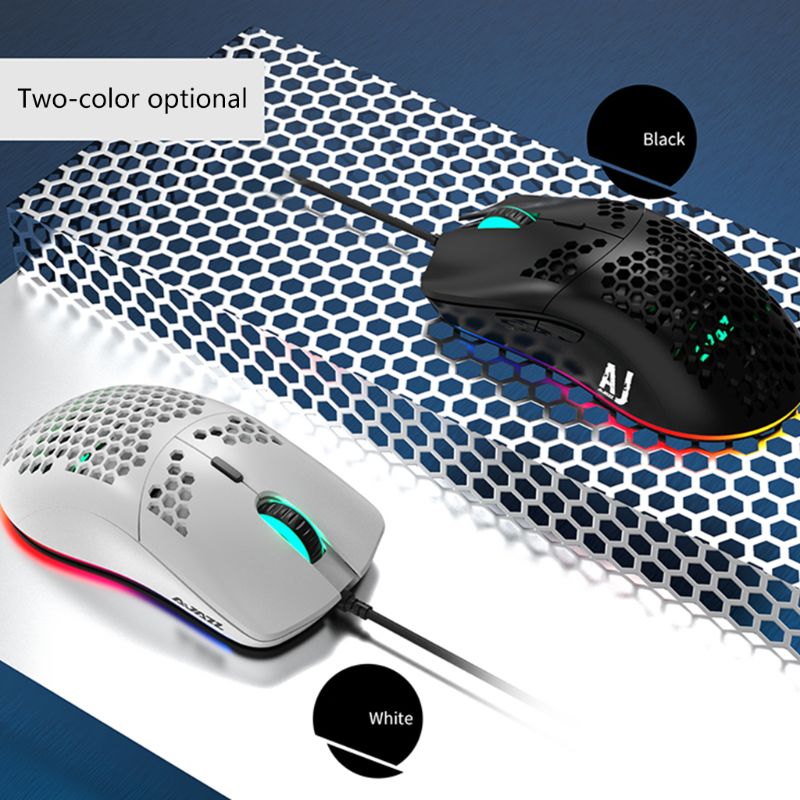 AJ390 Lightweight Wired Mouse Hollow-out Gaming Mouce Mice 6 DPI Adjustable 7Key