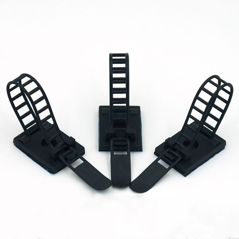 20Pcs Black Sticky Adjustable Wire Ties Cable Clips Clamp Plastic Self Adhesive Cable Ties Fix Holder Clips: Default Title