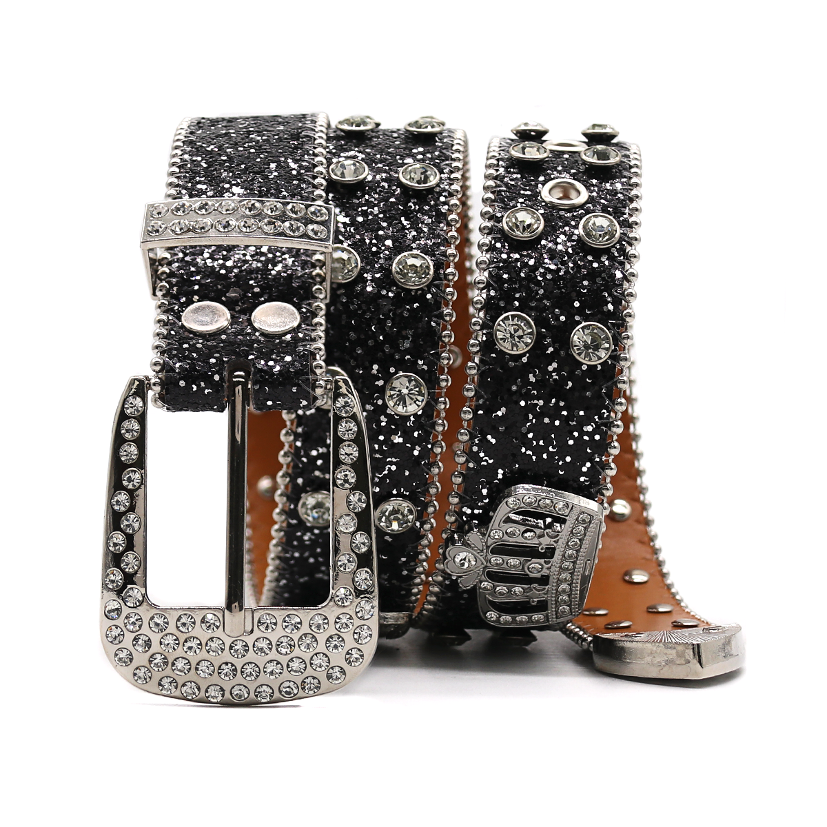 Heren Jeans Kroon Strass Y2K Stijl Riem Riem Damesriem Western Denim Glanzend Klinknagel Leer HipHop Punk Rock