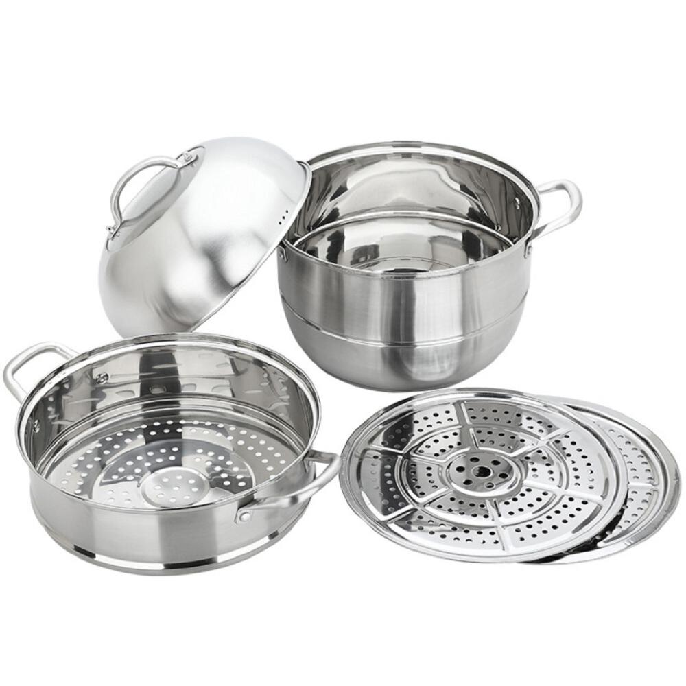 28cm Stainless Steel 3-Tier/Layer Steamer cooker pot, Food cooker Double Boilder Work with Gas Electric and Grill stove top