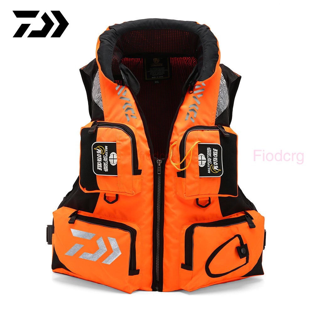 Daiwa-Chaleco de pesca al aire libre, salvavidas, ropa de pesca, aparejos de pesca, chaleco de flotación transpirable portátil: Naranja / XL