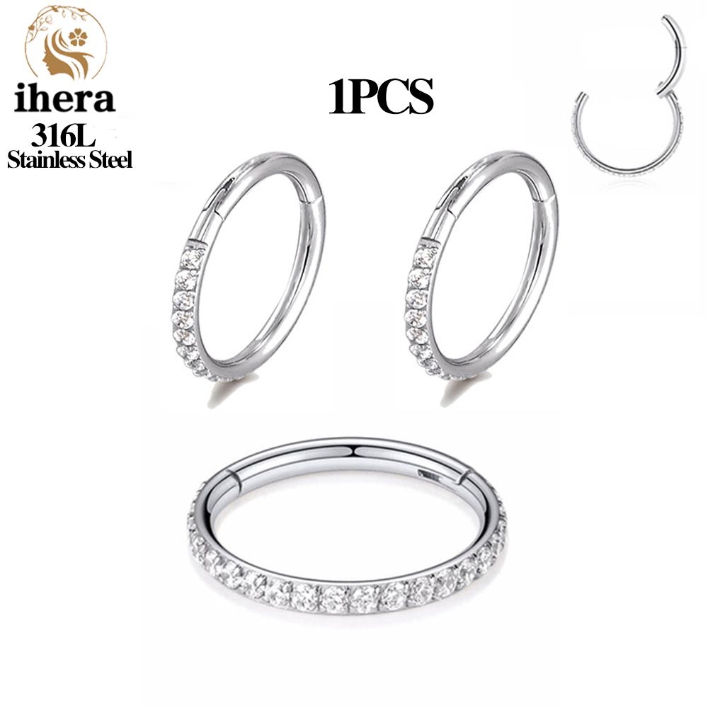 1/10/50 Uds. Anillo de acero inoxidable con bisagras de circón para tabique nasal, pendientes redondos, aros para oreja, Tragus, hélice, joyería para Piercing: YELLOW / Color oro puro
