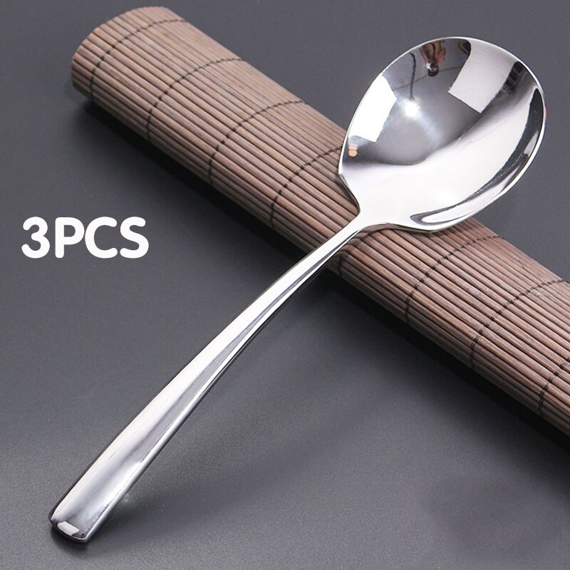 8.7" Large Stainless Steel Buffet Serving Public Spoon Thickened Soup Spoon Stirring Tablespoon Western Restaurant Round Spoons: 3PCS