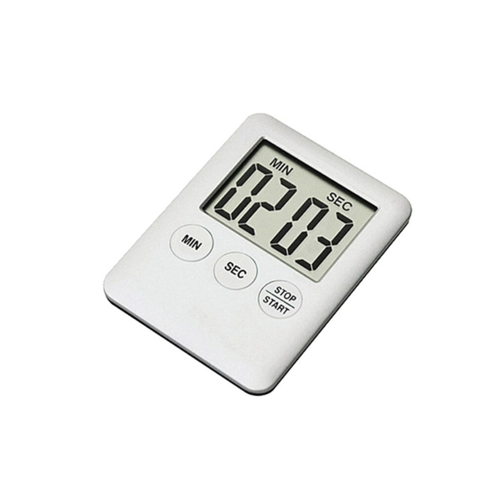 Super Thin LCD Digital Screen Kitchen Timer Square Cooking Count Up Countdown Alarm Magnet Clock: White