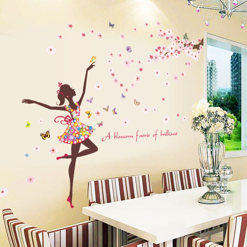 Flower Swing Fairy Girl Wall Stickers DIY Dancer Mural Dormitory Decals for Home Decoration Kids Rooms Butterfly Bedroom Nursery: PC92005-3