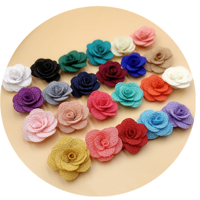 Flor pequeña hecha a mano de 2,5 CM, rosa pequeña tridimensional, pétalo Multicolor, flor pequeña, accesorios para el cabello DIY, 24-48 Uds.