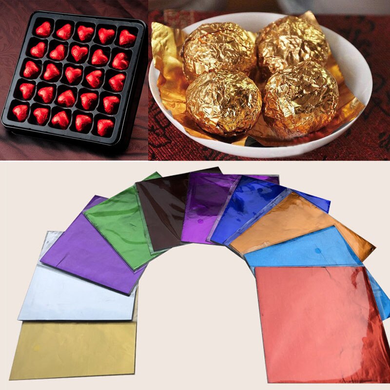 100 Stck Süssigkeit Farbe Lebensmittel Aluminium Folie Kasten NäHenne Paket Papier Handgemachte Papiere DIY Schokolade Süssigkeit Tee Verpackung Dekor