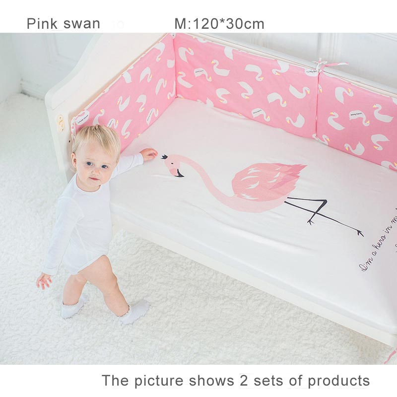 2 stks/set Babybedje Bed Dikker Bumpers Katoen Cartoon Veiligheid Bed Rond Kussen Cot Protector Kussens Pasgeborenen Bumper Room Decor: swan M