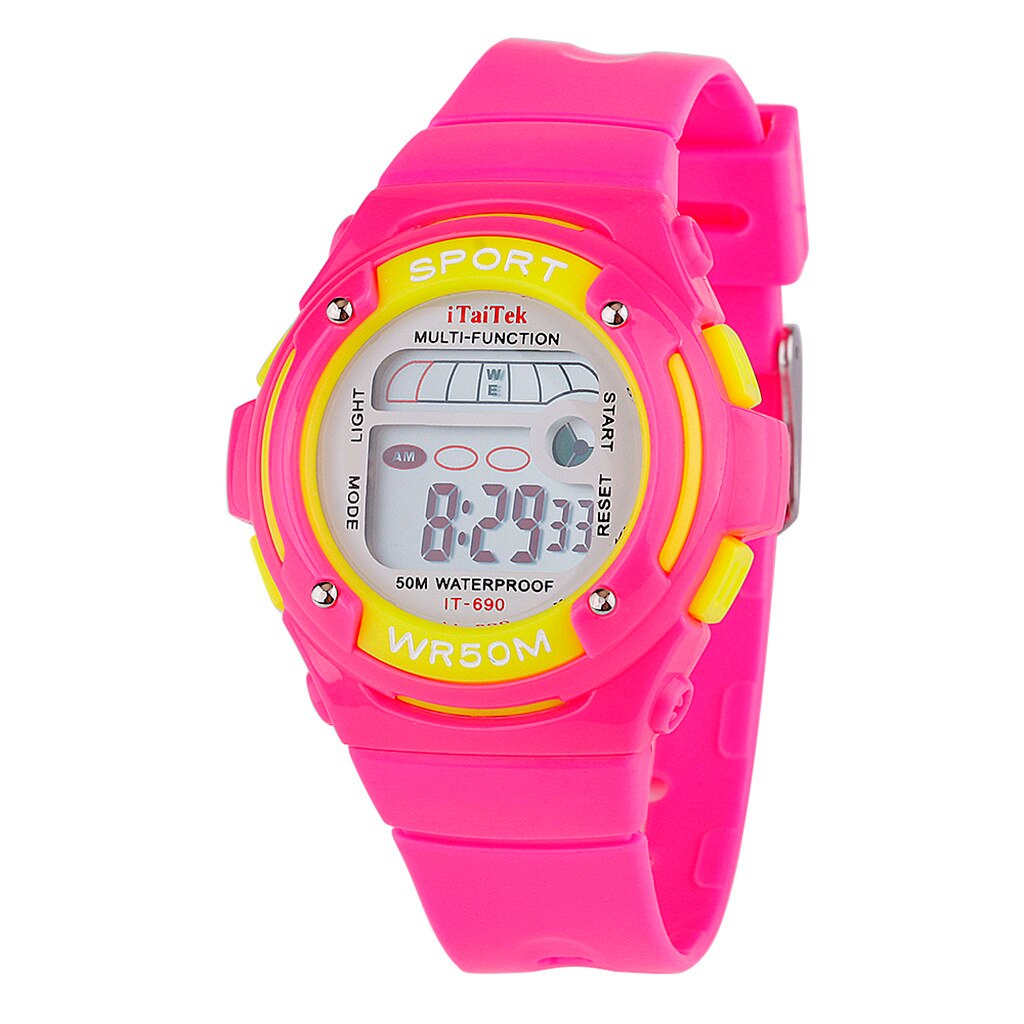 Digitale Horloge Voor Kinderen Wekker 30M Waterdichte Led Lichtgevende Sport Horloge Roestvrij Stalen Gesp Plastic Band Horloge: C