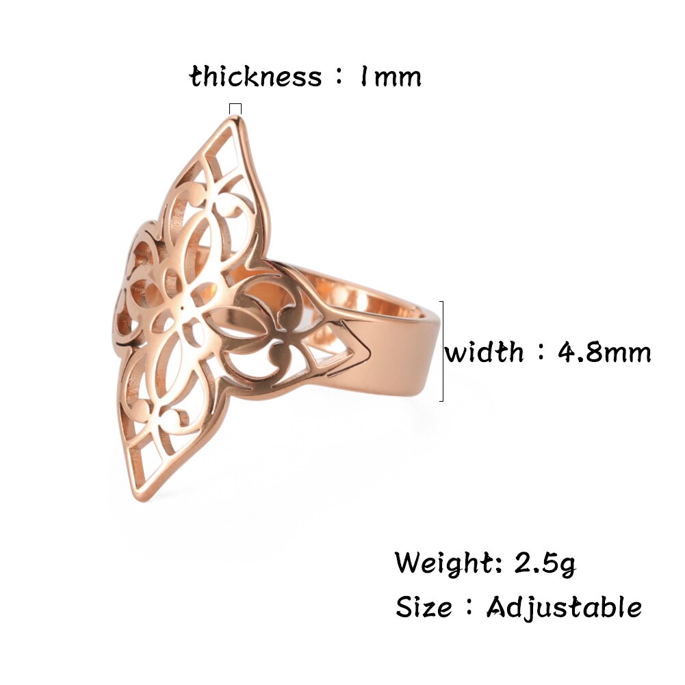 Skyrim Eenvoudige Knipsel Filigraan Bloem Ringen Voor Vrouwen Rvs Wedding Party Verstelbare Vintage Ring Sieraden: A Rose gold color
