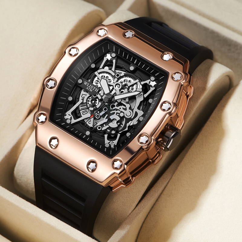 Reloj de comercio exterior Esfera grande para hombres Reloj luminoso cuadrado deportivo resistente al agua de cuarzo para hombres: Rosa