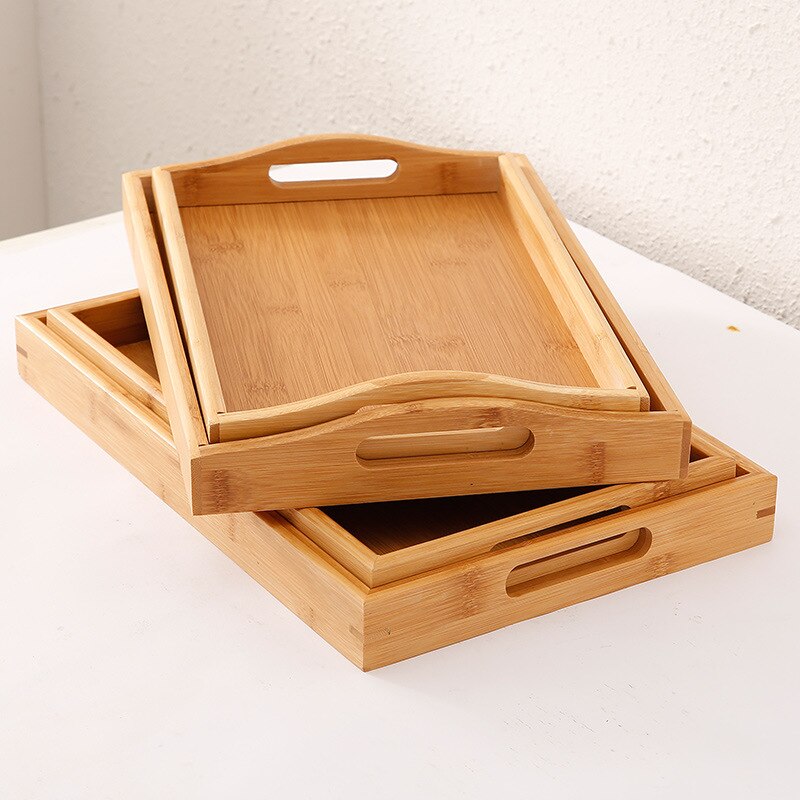 Bamboo Wood Tray Solid Wood Household Rectangular Tea Tray Water Cup Plate Japanese Bread Snack Wooden Dish Coffee BBQ Tray