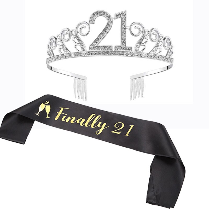 Tiara de princesa corona marco 18th 20th 21st 30th 40th 50th 16 18 21 30 40 50 años feliz de decoración para de cumpleaños: 21st