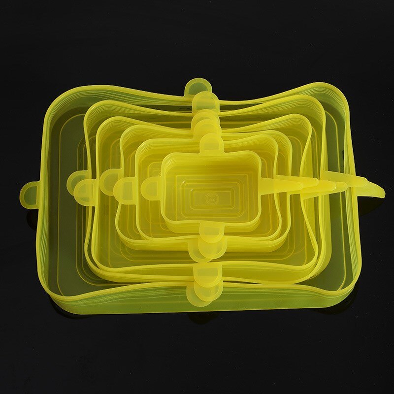 Silicone Stretch Lids 6 Pack Reusable Durable and Expendable Lids Silicone Covers for Fresh Food Leftovers Keep Food Fresh: F-Yellow