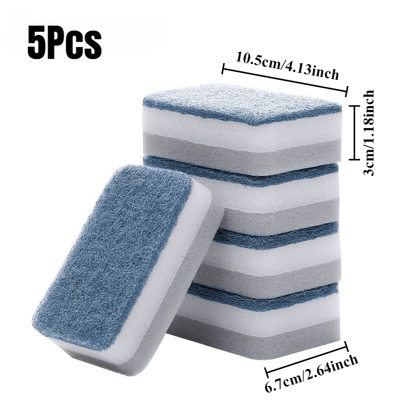 5PCS Double-Sided Cleaning Sponges Scouring Pads Soft Dish Cloth for Kitchen Bathroom Dishwashing Sponge Towels Household Tools: Default Title