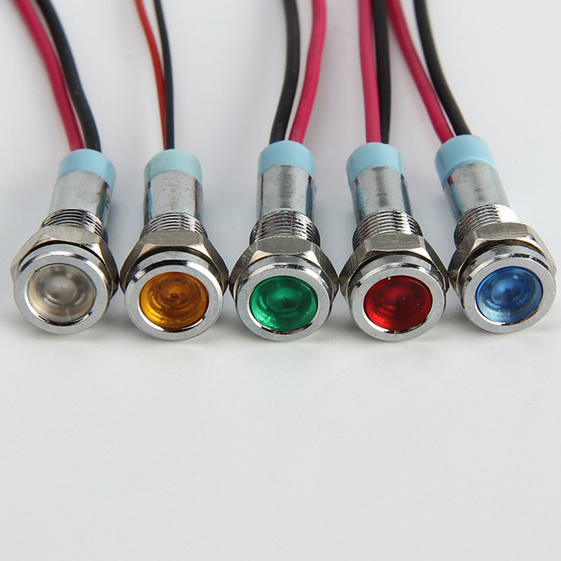 1PC 6mm LED métal indicateur lumineux 6mm étanche Signal lampe 6V 12V 24V  220v avec fil rouge jaune bleu vert blanc 6ZSD.X, ✓ Meilleur prix au Maroc  et ailleurs