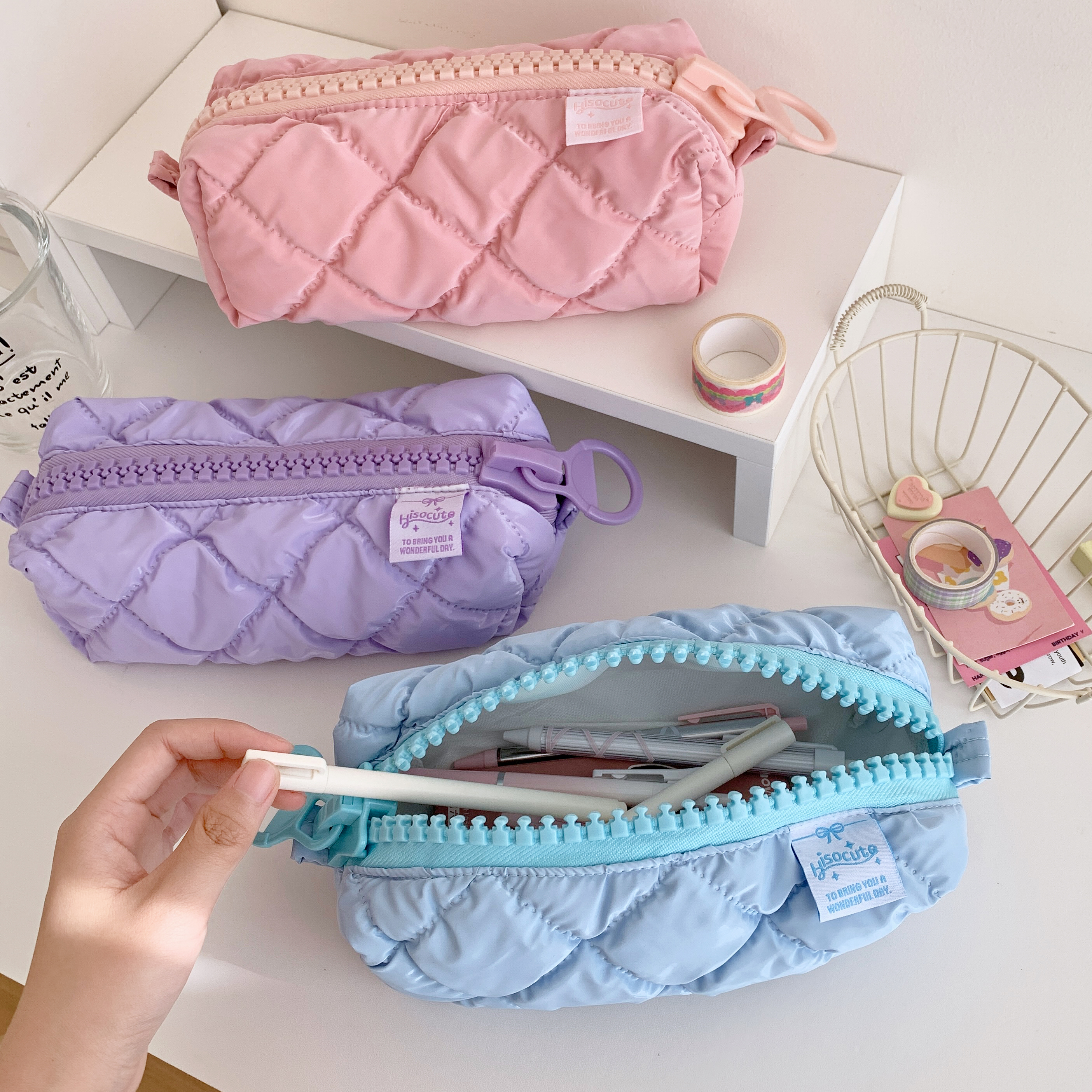 Estuche para lápices con cremallera grande y acolchado suave, bolsa de almacenamiento estacionaria escolar, bolsa para bolígrafos de gran capacidad