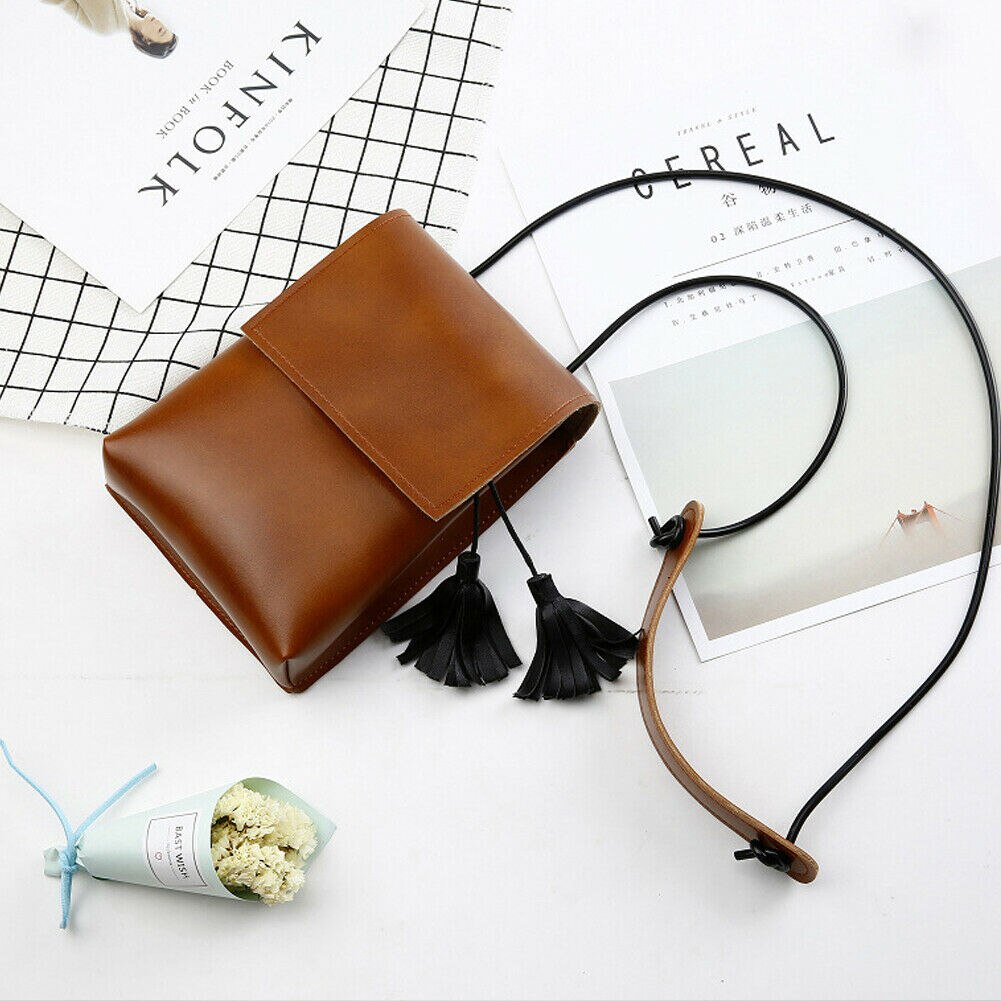 Damevesken skinn veske skulder dame cross body bag tote messenger: Brun