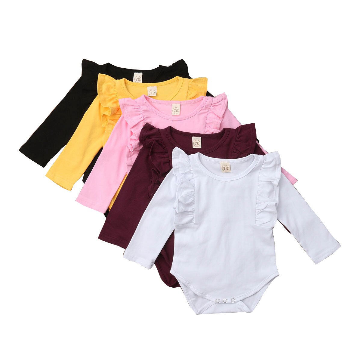 Herfst peuter baby meisjes jongens casual warme bodysuits 5 kleuren lange ruches mouwen effen katoenen jumpsuits