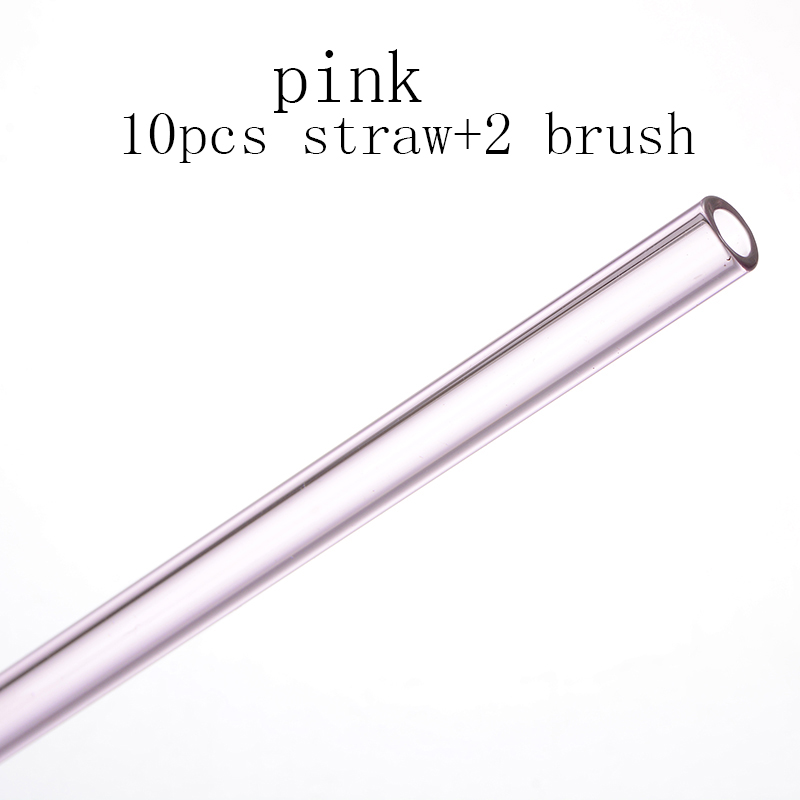 Paille en verre réutilisable faite à la main avec 2 pièces, brosse de nettoyage , pipette droite en verre, Tubularis: pink
