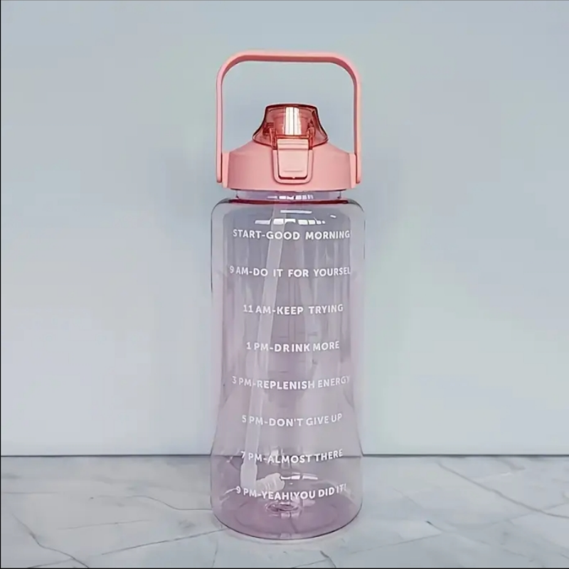 Butelka na wodę 1L bez BPA] 1 szt. Butelka na wodę PPSU z oznaczeniem czasu, słomką i uchwytem - Duża pojemność, dzbanek na wodę bez BPA: Różowy