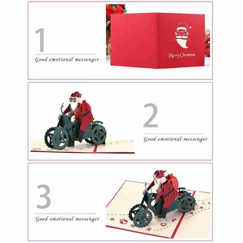 3D Greeting Card Christmas Santa On Motorcycle Party Cards With Envelope Year Greeting Card Invitation Postcard