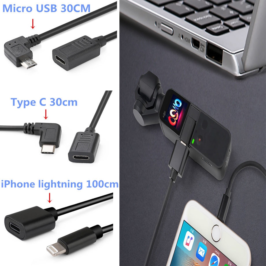 Verlengkabel Voor DJI OSMO Pocket Smartphone Lightnin/Type C/Micro Usb-poort Aanpassing Cord Oplaadkabel Passen iphone/Samsung
