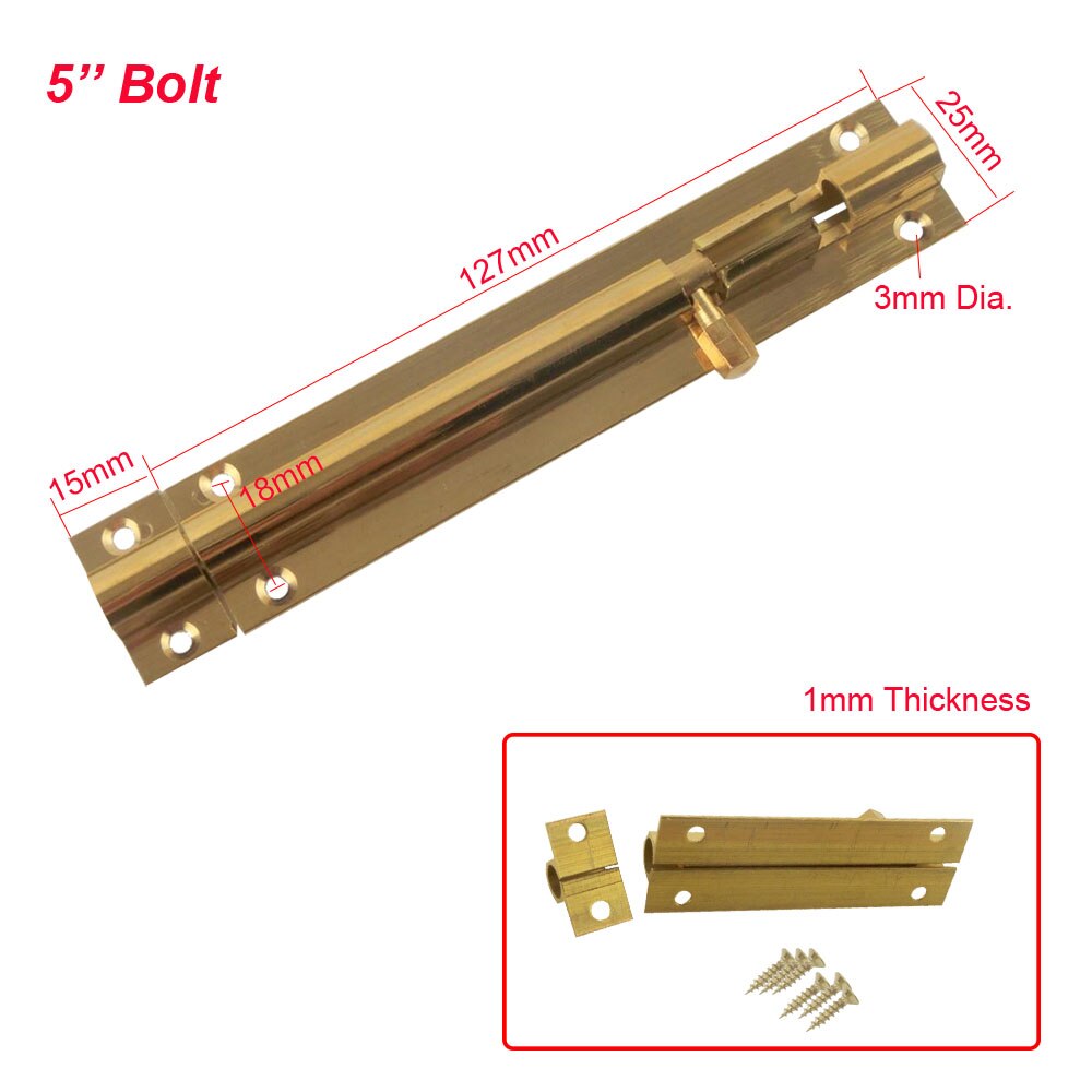2pcs 5'' Brass Barrel Bolt Lock 1mm Thickness Home Gate Safety Hardware Door Bolts Latch