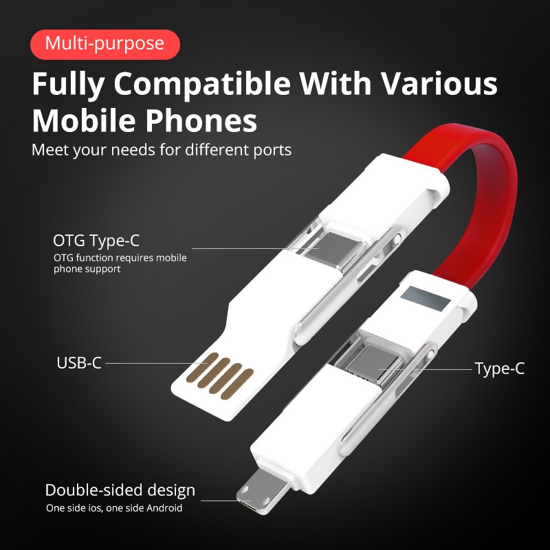 4 in 1 Magnetische Schlüssel Kette Micro USB Typ-C Daten Ladekabel Für iPhone Android Magnetische Daten Kabel schlüssel Ringe Lade Schlüsselanhänger