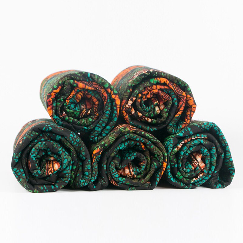 Afrikaanse Stof Puur Katoen Groen En Oranje Print Stof Voor Feestjurk 6Yards \ Veel