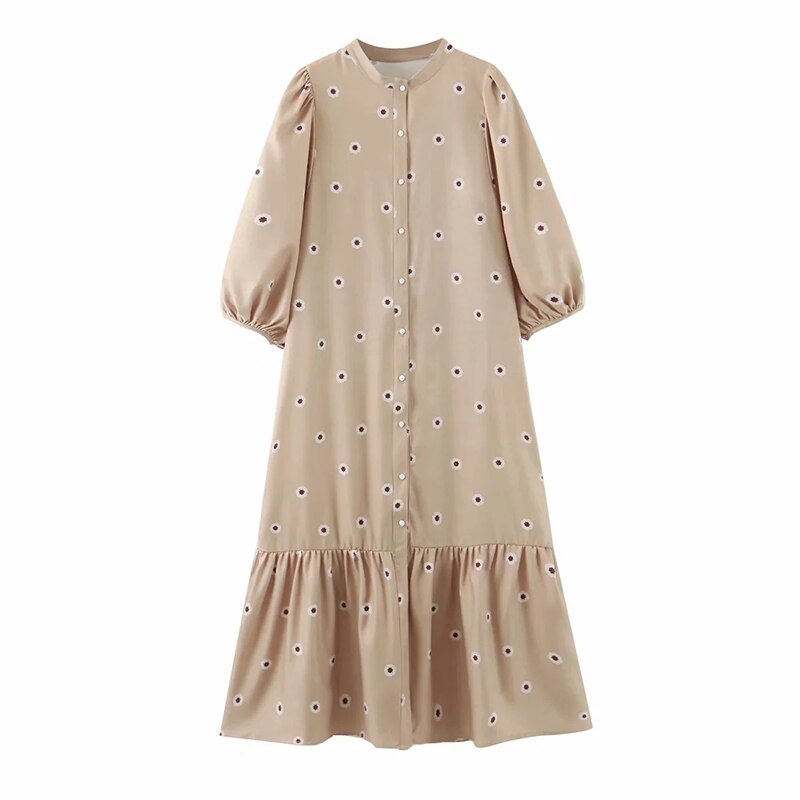 Aachoae kvinnor löst tryck vit klänning o hals lykta halvärm casual midiklänning kvinnlig plus size dam veckade klänningar vestido