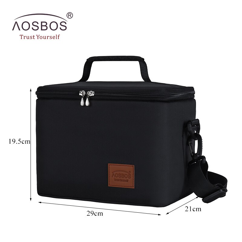 Aosbos Portable Thermal Lunch Bag for Women Kids Men Shoulder Food Picnic Cooler Boxes bags Insulated Tote Bag Storage Container: A838 Black plus