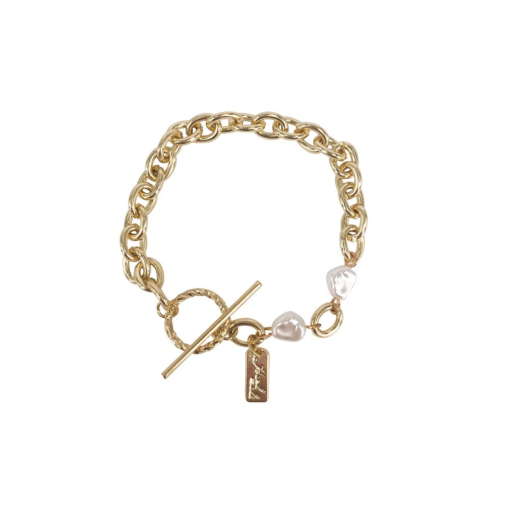 style personality retro gold plated human like pearl bracelet ocean wind gold thick bead chain bracelet Jewelry woman