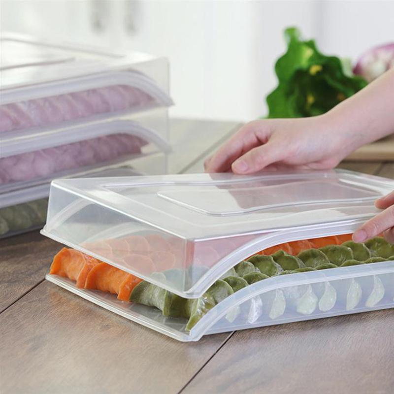 1 pc dumplingsbricka plast ett lager förseglad matbehållare förvaringslåda kyl crisper kyl och frys mat färsk hållning