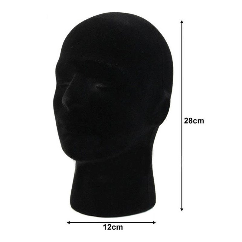 Cabeza de Maniquí de espuma negra para hombre, modelo de cabeza de Maniquí de espuma de poliestireno, peluca, gafas, sombrero, soporte de exhibición, de