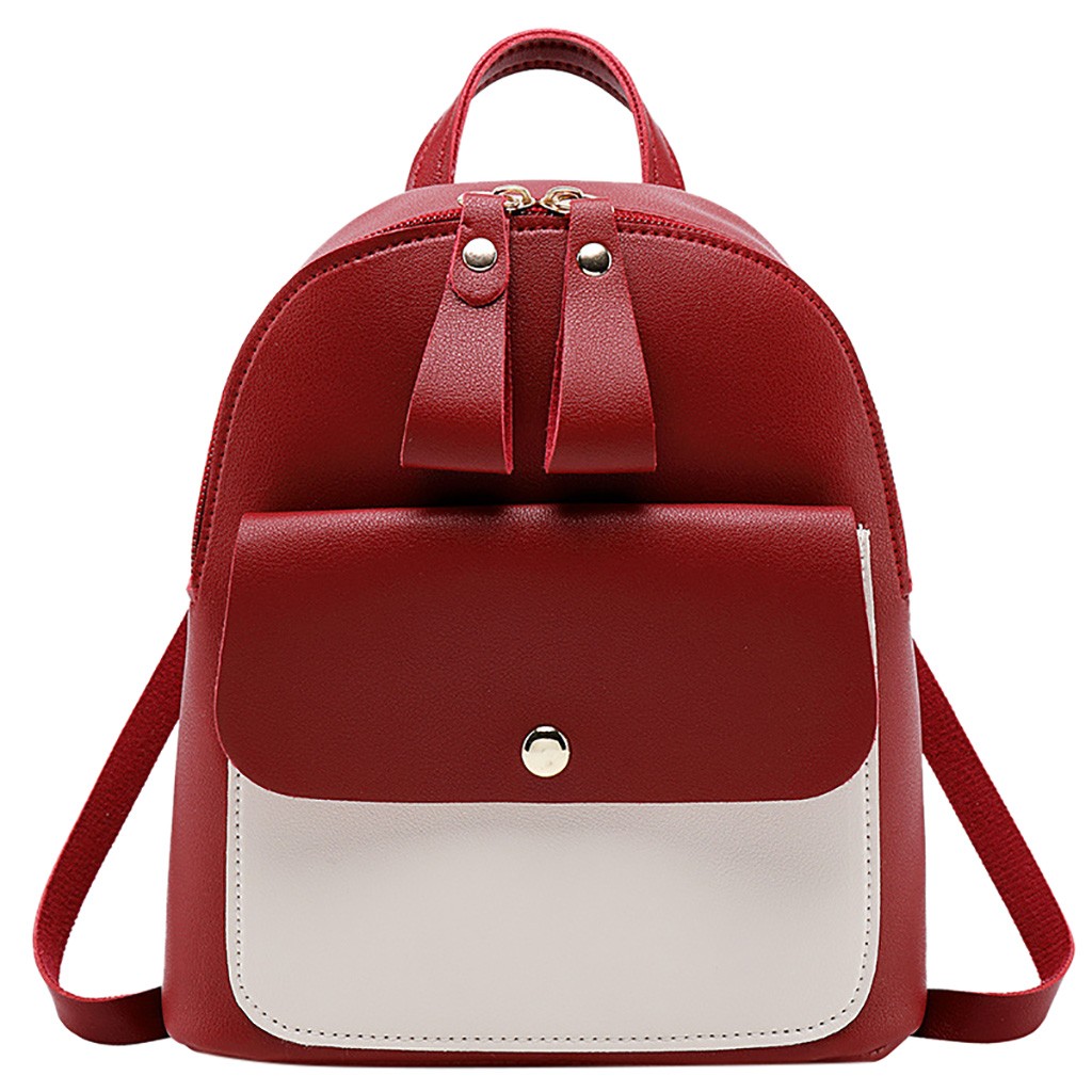 Vrouwen Lederen Rugzak Meisjes Rugzak Mini Rugzak Vrouwen Schattige Panelled Rugzakken Voor Tiener Meisjes Kleine Tas # P: Rood