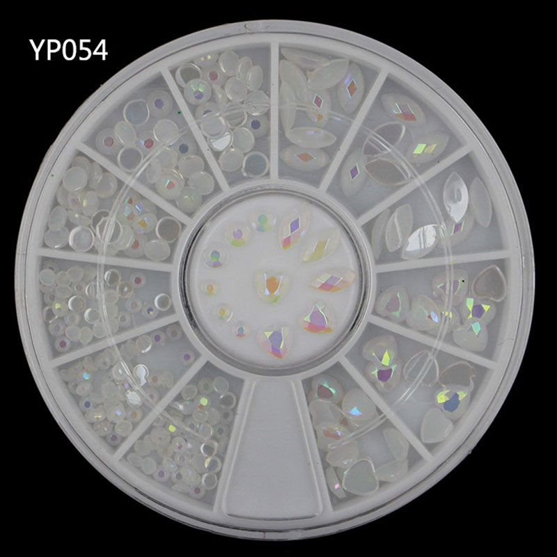1 Box DIY Chameleon Stone Opal Nail Rhinestones White AB/Pink AB/Purple AB/Blue AB Flat Back Gem 3D Nail Art Decoration In Wheel: YP054-White AB