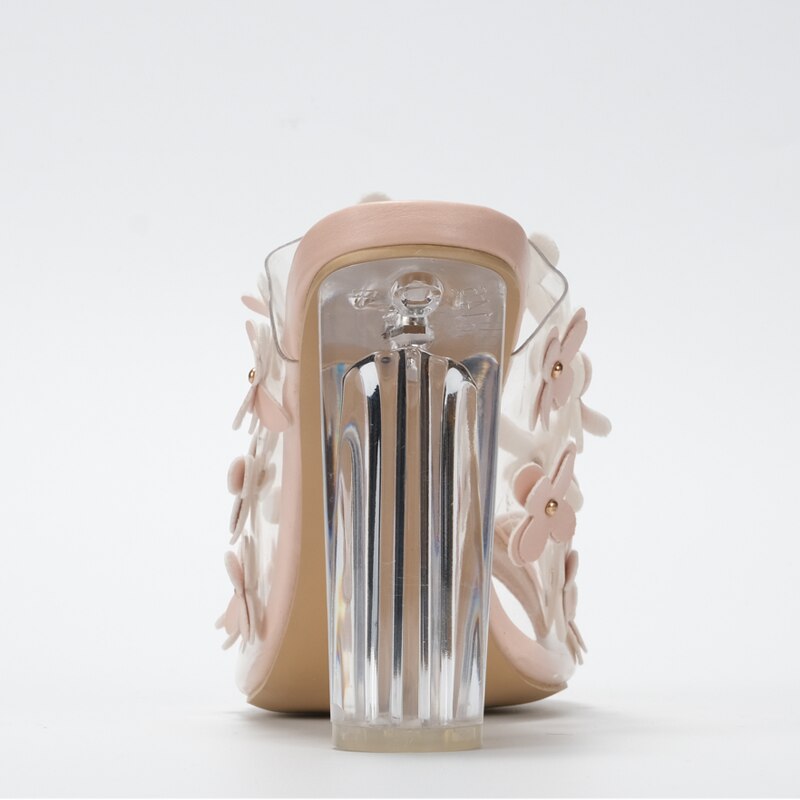 Nieuwe transparante sandalen met hoge hak en kleine bloem voor dames, doorzichtige sandalen, open teen zomerslippers 560