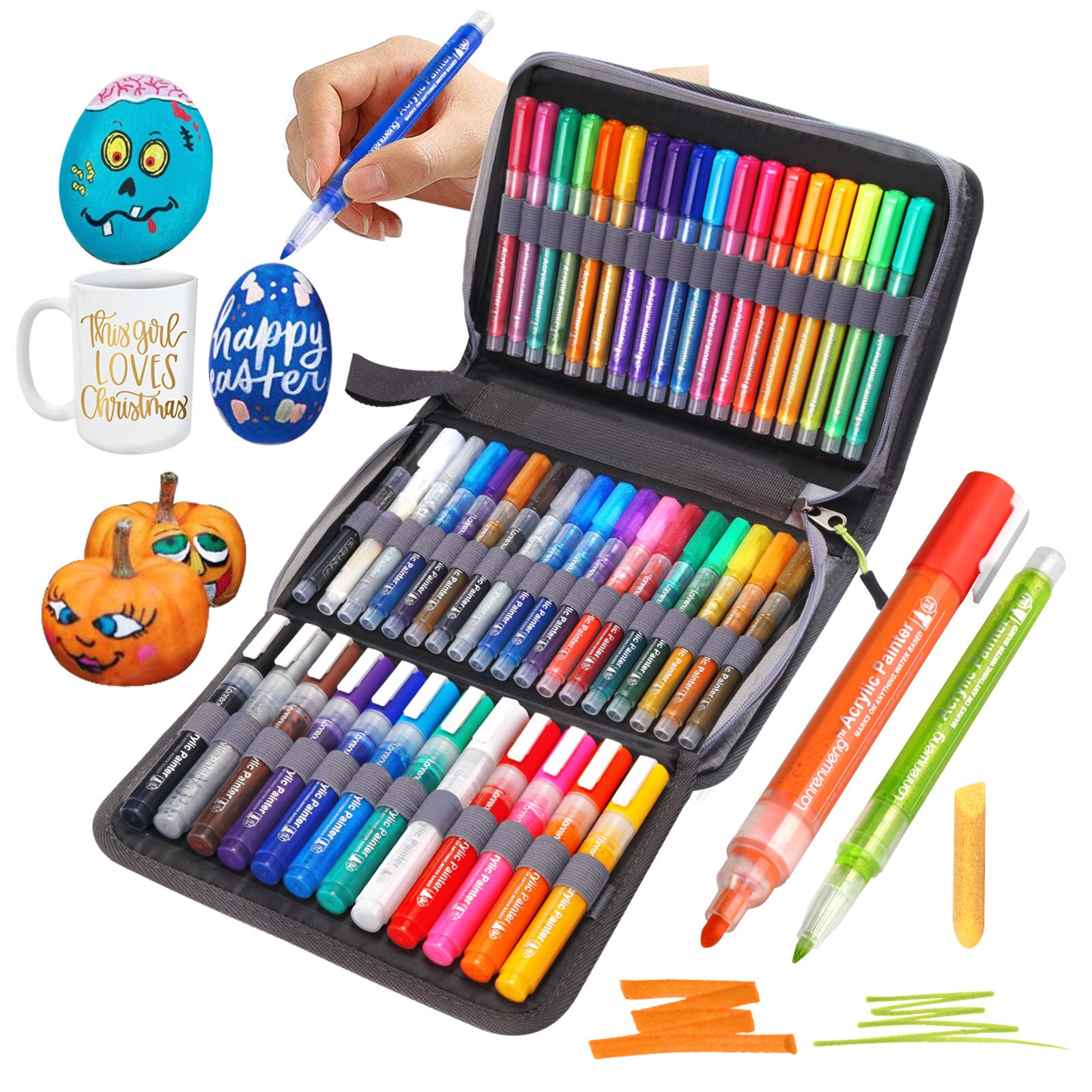 Acryl Verf Marker 60 Kleuren Kwast Met Canvas Tas Geschikt Voor Rock Schilderen Steen Keramiek Hout Canvas Verf Marker set: 48color canvas bag