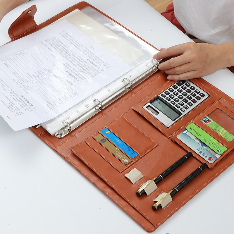 Business Portfolio Padfolio A4 Leather Organizer 4 Ring Binder Padfolio For A4 Documents