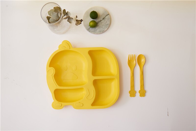per La Tavola dei bambini Piatti per Piatti di Cibo Ciotola di Scuola Materna Vassoio del Pranzo Bottiglia per Bere Alimentazione Tazze di silicone Cucchiaio di Posate: Plate e cucchiaio