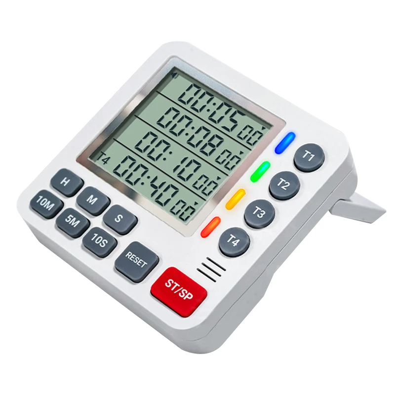 4 Channels Digital Kitchen Timer Count UP/Down Timer 4 Indicator Lights Cooking Timer Loud/Mute Flashing Timer with Magnet Stand: WHITE
