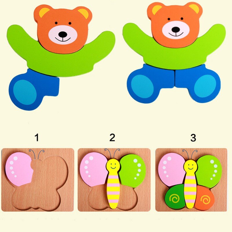 Håndgribebræt puslespil trælegetøj til barn tegneserie dyr puslespil børn baby tidlig uddannelse intellektuelt puslespil legetøj