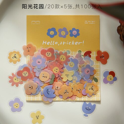 100 PCS PET Cute Cartoon Animal Micro Expressions Sticker for Scrapbooking Journal Decoration DIY Material: WHITE