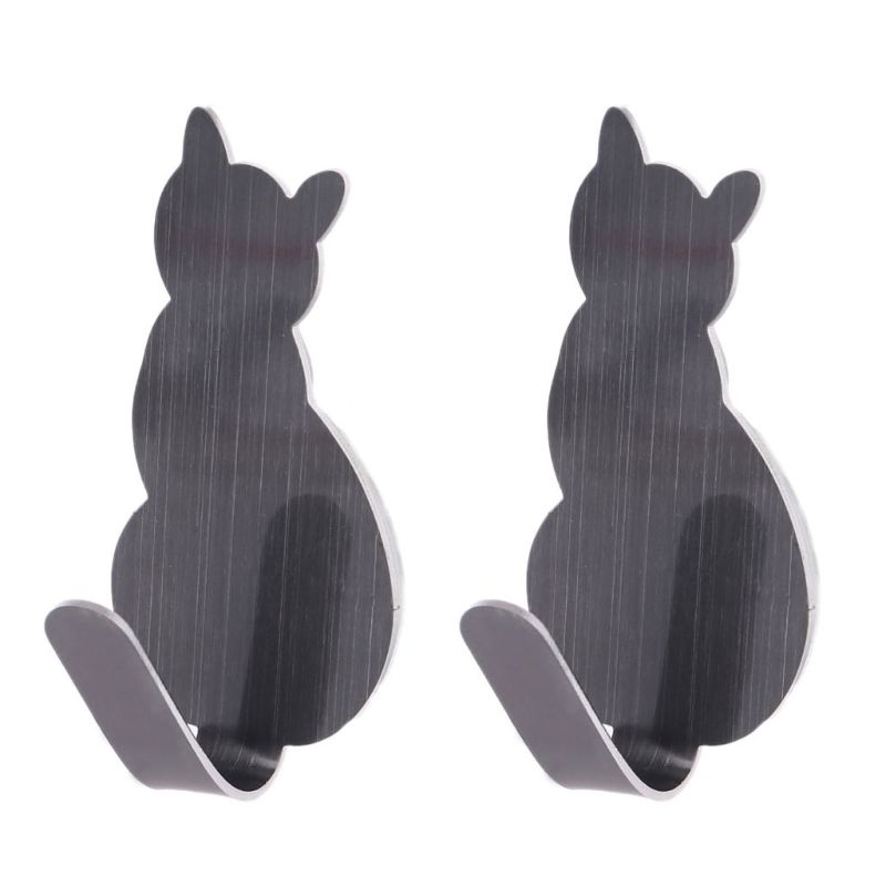 Colgador de ropa de puerta de pared de acero inoxidable decorativo con forma de cola de gato, 2 uds., colgador de llaves, gancho, PXPC: Gris claro
