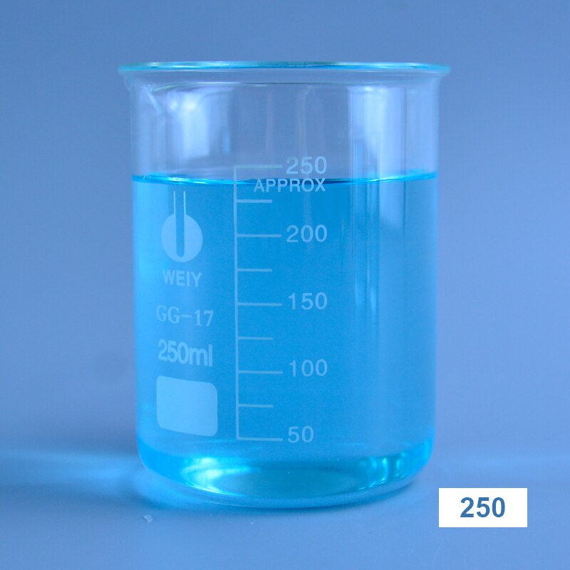 250ml Niedrige Form Becher Chemie Labor Borosilikatglas Transparent Becher Verdickt mit auslauf 1PC