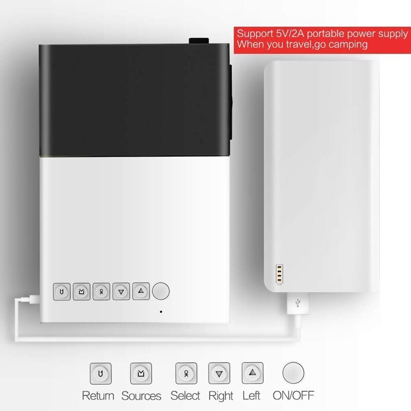 Mini bärbar led-projektor, smartphone-fickprojektor med av usb sd hdmi för video / film / spel / hemmabio videoprojektor (