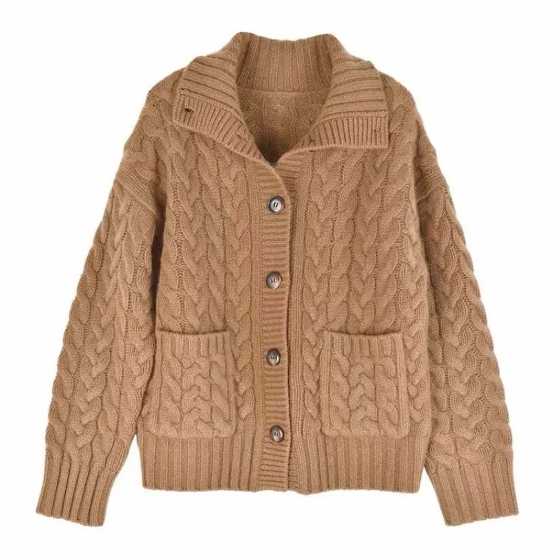 pure cashmere sweater women's turtleneck cardigan Autumn/Winter sweater coat twist knitwear trend